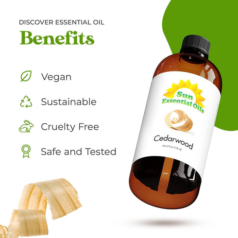 Sun Essential Oils Cedarwood, 4oz Bottle for Humidifier, Diffuser, Soaps, Candles