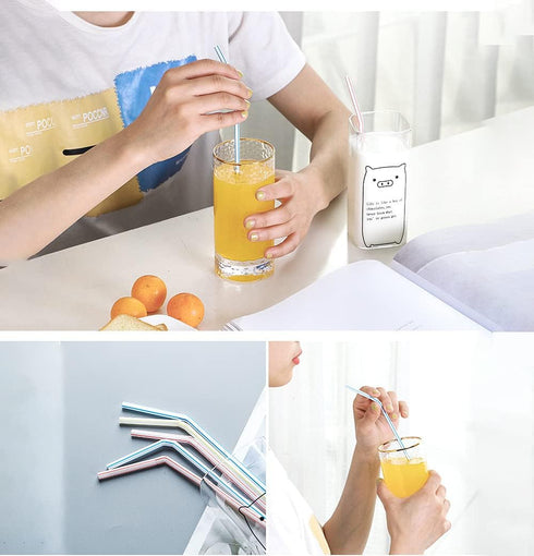 600pcs Flexible Plastic Drinking Straws, 8" Long, Stripes Multiple Colors for Juice, Milk, Tea, Cocktails, Parties,