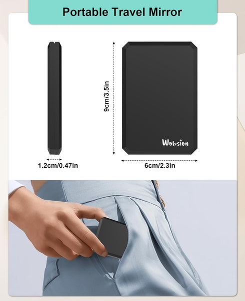 wobsion Small Compact Mirror, 1x/2x Travel Magnifying, 2-Sided Handheld Folding Mirror - Black