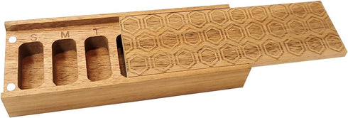 7 Day Weekly Pill Box – Natural Acacia Wood Pill Organizer for Daily Supplements, Vitamins – Pill Container