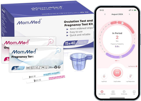MomMed Ovulation Test Kit (HCG15-LH40), 15 Pregnancy & 40 Ovulation Test Strips