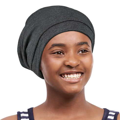 Silky Lined Satin Bonnet with Adjustable Elastic Band for Teens and Toddlers, Gray