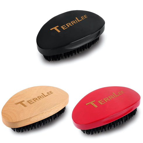 Premium Beech and Black Mix Bristle Wave Brush for Men's Hair Styling - Curved Medium Hard Brush