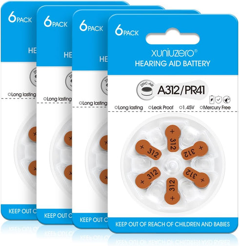 XUNIUZERO Hearing Aid Batteries Size 312 Mercury Free (24 Count), Easy to Open