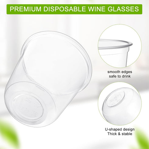 Stemless 12oz Supplies(Clear,100 Ziliny Disposable Glasses Crystal Plastic Wine Glasses Clear Classic Pet Cup