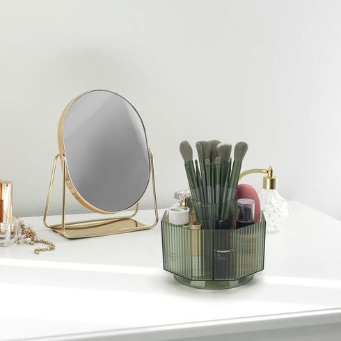 Makeup Brush Holder, 360° Rotating Organizer with 5 Slots for Vanity, Multi-Functional Pen Holder