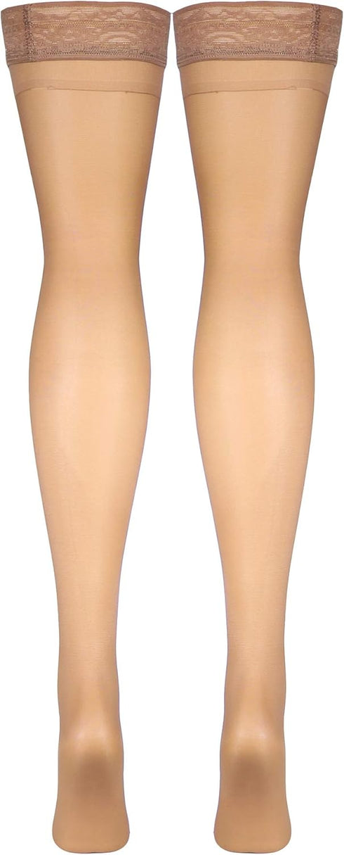 Truform Sheer Compression Stockings, Women's Thigh High, 8-15 mmHg, Beige, Small