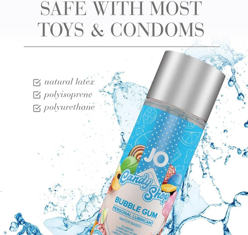 H2O 2 oz JO Bubble Gum Flavored Lube Edible Water Based Personal Lubricant for Couples Sugar-Free fl
