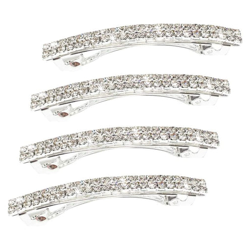 Small Sparkly Rhinestone Hair Clips, Silver Metal Rectangular Spring Barrettes for Women and Girls