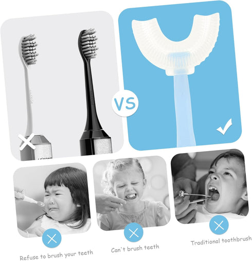 Set 4pcs FRCOLOR Kids U-Shaped Toothbrush Soft Silicone Baby Oral Cleaner Fun Design for Healthy Gums for Travel