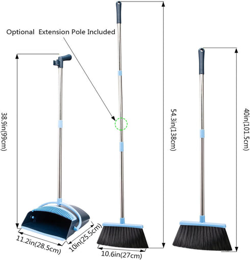 Broom and Dustpan Set for Home 2024, Indoor Broom with Long Handle, Angle Broom for Kids, Pet Hair, Kitchen