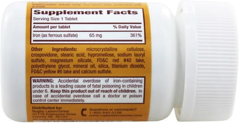 Rugby Ferrous Sulfate 325 mg | 100 Tablets
