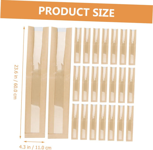 LIGIGWASH 100pcs Packaging French Bread Bags with Window Oil-resistant for Homemade Bread for Bakeries Cafes and Party