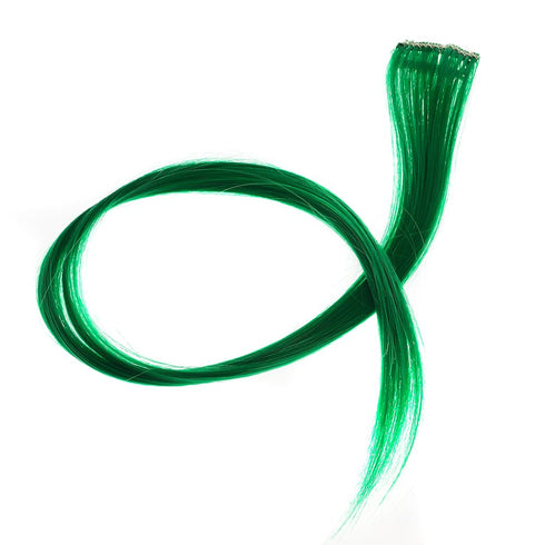SWACC 12 Pcs Straight One Color Clip on Party Highlights Hair Extensions (Green)