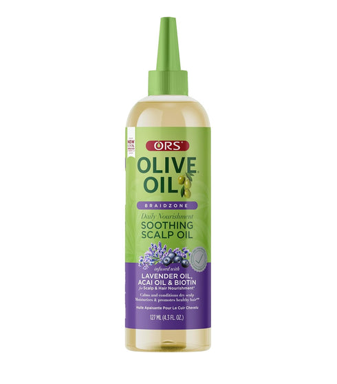ORS Olive Oil Braidzone Soothing Scalp Oil - Nourishment with Lavender, Acai & Biotin, 4.3 oz