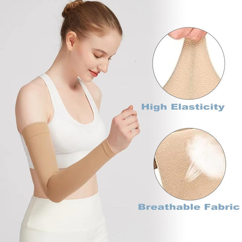 Arm Compression Sleeve for Men Women, 20-30 mmhg Full Arm Support for Pain Relief (Beige, X-Large)