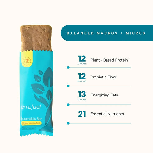 Essential Nutrition Bars by LyfeFuel | Vegan Protein Bar & Low Carb Meal Replacement (Lemon Ginger Tart)