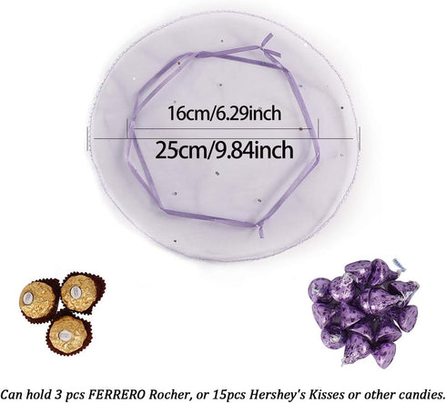 Round Organza Bags, 50pcs 9.8 Inch Sheer Drawstring Jewelry Candy Pouch for Christmas Wedding Party Favors
