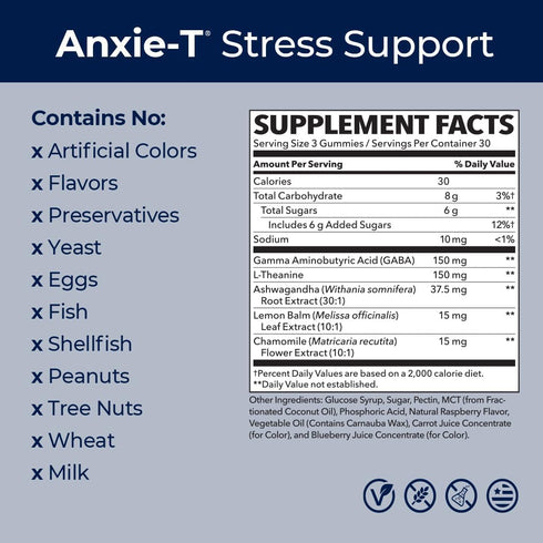 Anxie-T Stress Relief Gummy - Vitamin Supplement for Mood & Mental Focus Support, 90 Gummies