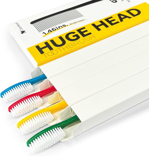 Huge Head Hard Toothbrushes for Adults, Firm Bristles, BPA Free Oral Care, 4 Packs