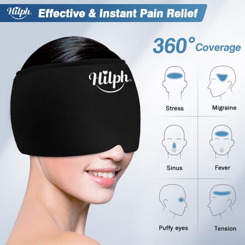 Hilph Migraine Gel Ice Pack Head Wrap for Headache Relief, Adjustable Cap with Hot Cold Compress for Tension, Stress,