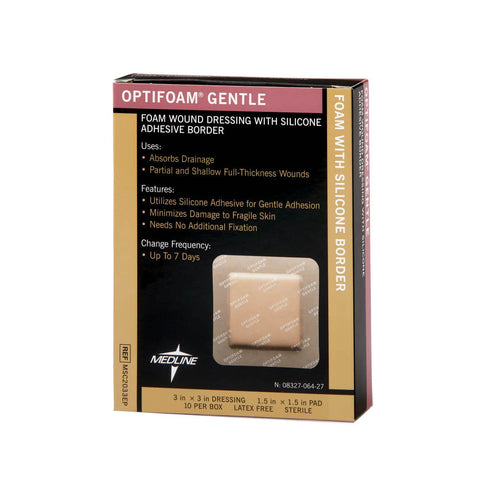 Medline Optifoam Gentle Border Adhesive Dressings, 3 x 3 (Pack of 10)