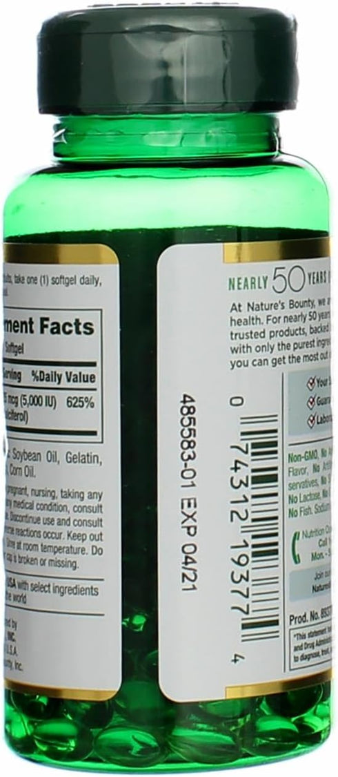 Nature's Bounty D 5000 IU Softgels, 100 Count