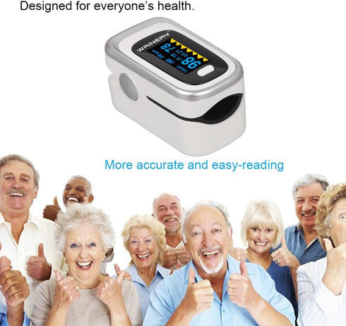 WRINERY Oxygen Saturation Monitor, Fingertip Pulse Oximeter, OLED Portable Oximetry with Batteries, Lanyard