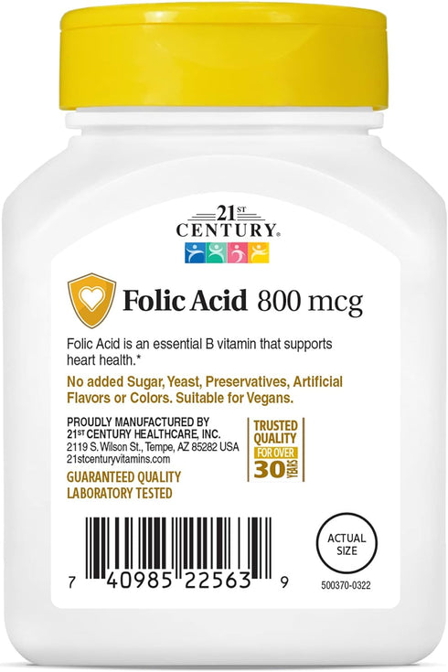21st Century Folic Acid Tablets 800 mcg, Assorted, 180 Count