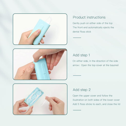 Blue Portable Travel Floss Pick Case, 10 Count, Ultra-Light Reusable Floss Dispenser, Pocket-Sized Flossers
