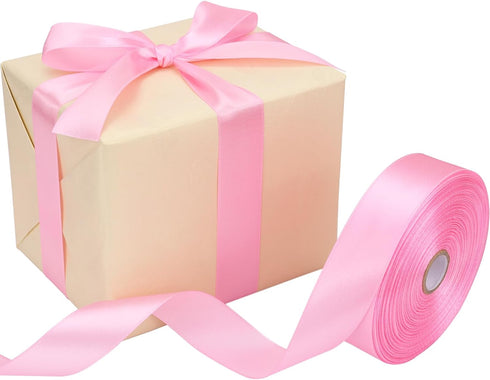 1 Inch Pink Satin Ribbon, 50 Yards, Solid Fabric for Wedding Invitations, Gift Wrapping, Party Decorations