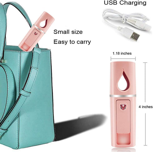 Portable Nano Facial Mister, Mini Facial Steamer with Mirror & 20ml Visual Water Tank (Pink)