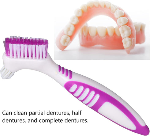 False Teeth Cleaning Brush, Double Sided Portable Denture Toothbrush for Hard Care Cleaning