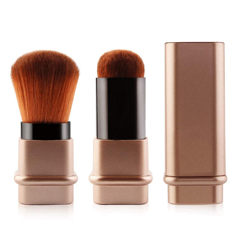 Retractable Kabuki Makeup Brushes Set - Foundation, Powder, Blush, Bronzer, Face Blender Brush with Cover - Golden