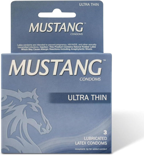 Mustang Condoms Mustang Ultra Thin Condoms Lubricated Latex, Ultra Sensitive Protection, 3 Count