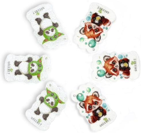 Cellulose Pop Up Sponges, Large, Natural and Compressed, a Unique Printed Cartoon Design,Multiple Use for Dishes Washing, Kitchen Cleaning, 6 Pack
