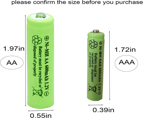 Solar Light AA Ni-MH 600mAh 1.2V Rechargeable Batteries for Solar Lights (20 Pack)