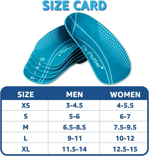 3/4 Orthotic Insoles, Shoe Inserts for Plantar Fasciitis Relief, High Arch Support for Flat Feet, Heel Pain (Small)