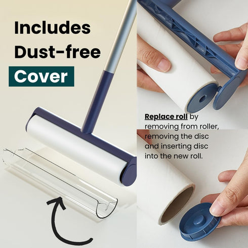 Large Lint Roller with Extra Sticky Roller - 420 Sheets, 9.5" Wide, Extendable Handle for Carpet, Couch, Pet Hair