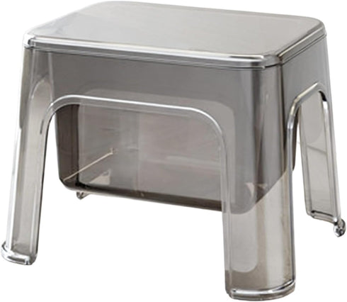 Generic Clear Acrylic Stool - Clear Portable Chair for Bedside and Vanity with Storage Shelf | Premium PET Material