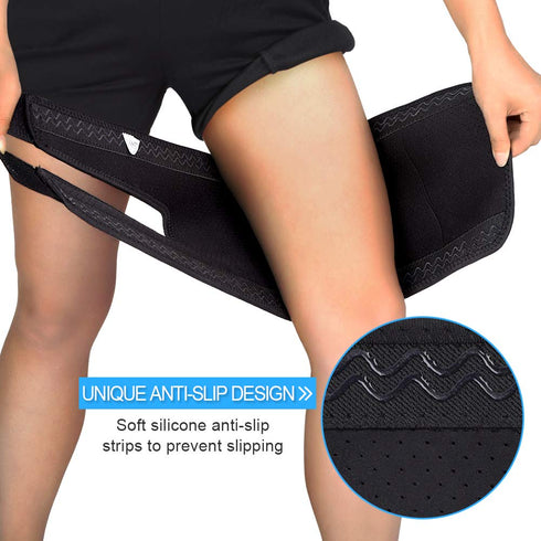 Thigh Support Adjustable Compression Sleeve, Thigh Brace Hamstring Wrap with Anti-Slip Silicone Strips