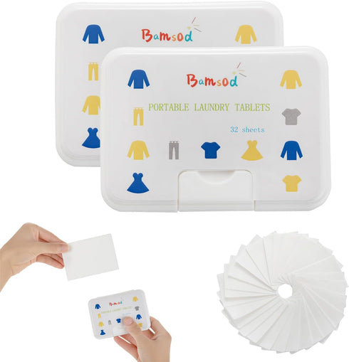 Bamsod Portable Laundry Sheets, Travel-Sized Detergent for Sink Washing, 64 Loads