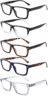 5 Pack Blue Light Blocking Reading Glasses for Men Women, Square Frame Computer Readers, Anti Glare 4.0