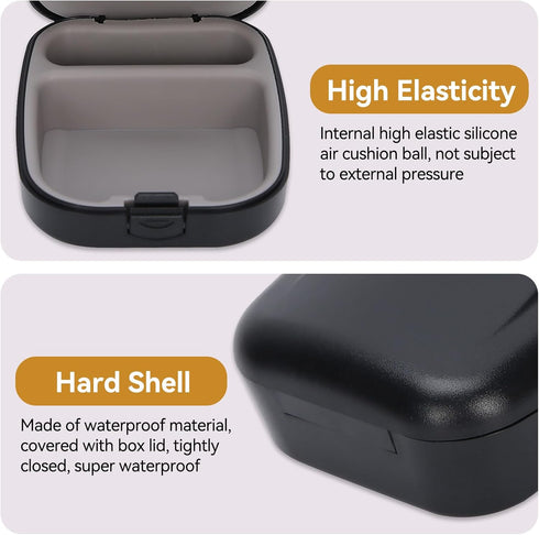 Hearing Aid Case, Hard Pocket Size Waterproof Travel Storage Box for Kids, Adults, Seniors, Black