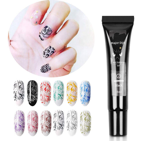 Major Dijit Nail Stamping Polish Gel, 8ML Nail Art UV Gel Polish for Nail Stamp Plate, 12 Colors