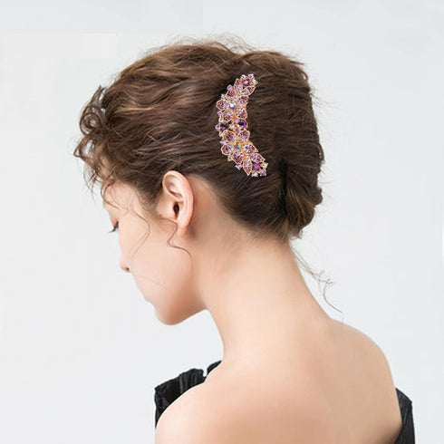 Women Rhinestone Inlaid Flower Hair Comb, Hairpin Barrette Accessory, Perfect Mother's Day Gifts (Purple)