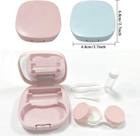 2 Pack Cute Contact Lens Case Travel Kit, Contact Case with Mirror Tweezers Remover Tool