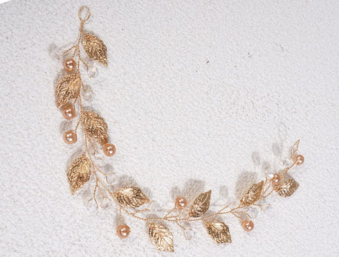 Sither Bridal Leaf Headband, Gold Hair Vine Headband for Wedding Flower Girl, Boho Hair Accessory