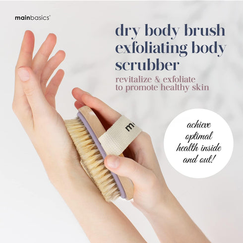 MainBasics Dry Brushing Body Brush for Lymphatic Drainage, Cellulite, Blood Circulation with Natural Bristles