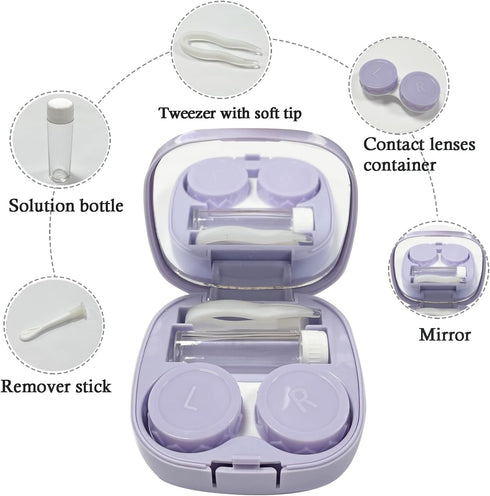 2 Pack Cute Contact Lens Case Travel Kit, Contact Case with Mirror, Tweezers, Remover Tool for Daily Use